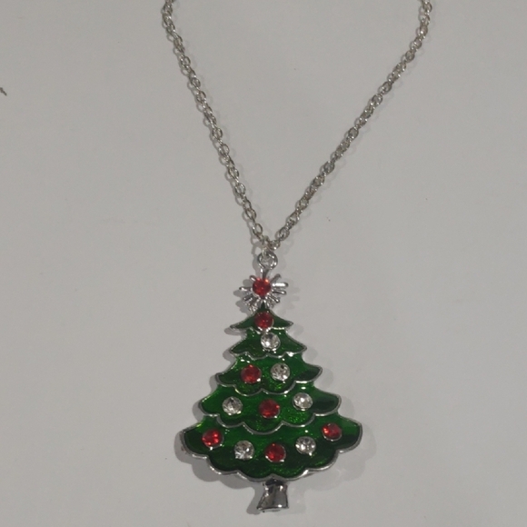 Silver & Green Christmas Tree Pendant Necklace - Colorful Pendant Womens Jewelry - Picture 6 of 8
